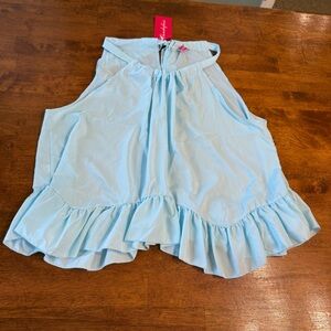 NWT Mundefeis Light Blue Ruffled Sleeveless Top size XL